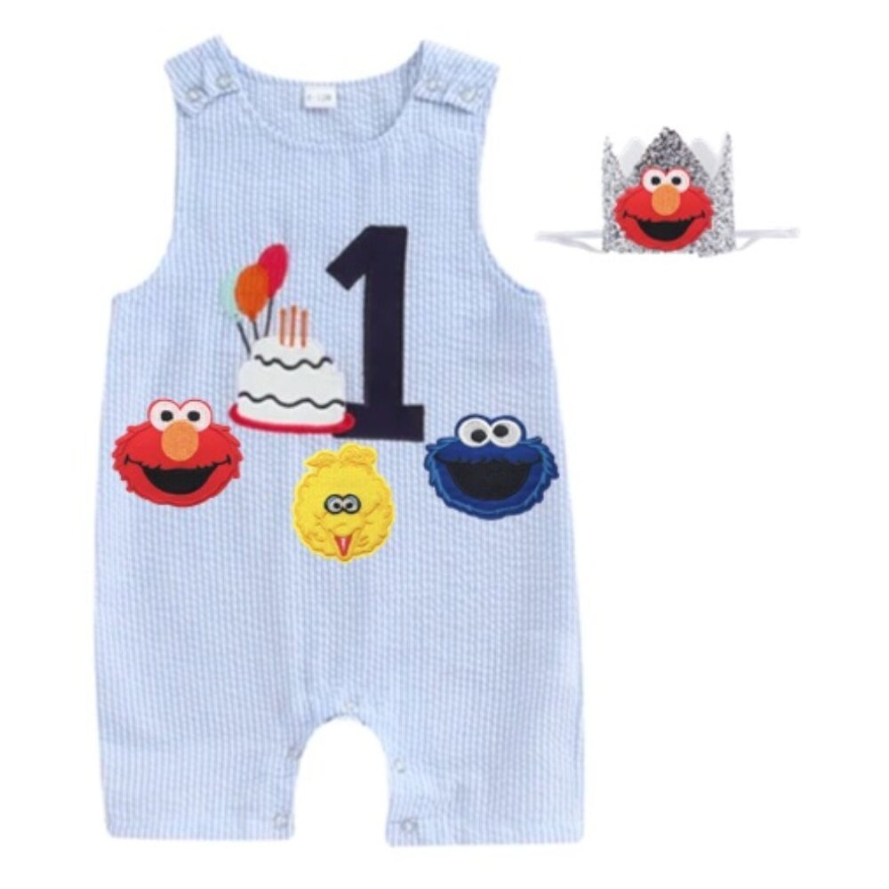 Sesame Street Romper First Birthday Outfit Clothes Shirt Elmo Shortall Romper